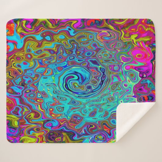 Trippy Sky Blue Abstrakt Retro Liquid Swirl Sherpadecke (Vorderseite (Horizontal))