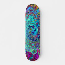 Trippy Sky Blue Abstrakt Retro Liquid Swirl Skateboard