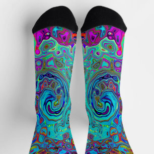 Trippy Sky Blue Abstrakt Retro Liquid Swirl Socken
