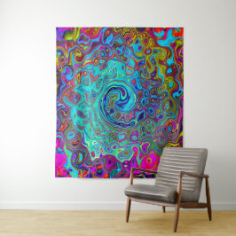Trippy Sky Blue Abstrakt Retro Liquid Swirl Wandteppich