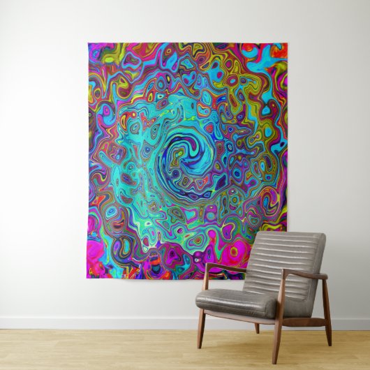 Trippy Sky Blue Abstrakt Retro Liquid Swirl Wandteppich (Beispiel)