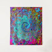 Trippy Sky Blue Abstrakt Retro Liquid Swirl Wandteppich (Vorderseite)