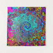 Trippy Sky Blue Abstrakt Retro Liquid Swirl Wandteppich (Vorderseite (Horizontal))