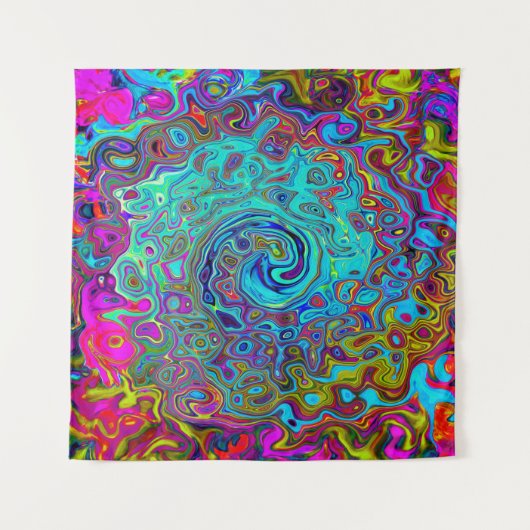 Trippy Sky Blue Abstrakt Retro Liquid Swirl Wandteppich (Vorderseite (Horizontal))