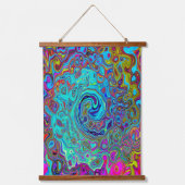 Trippy Sky Blue Abstrakt Retro Liquid Swirl Wandteppich Mit Holzrahmen (Vorderseite)