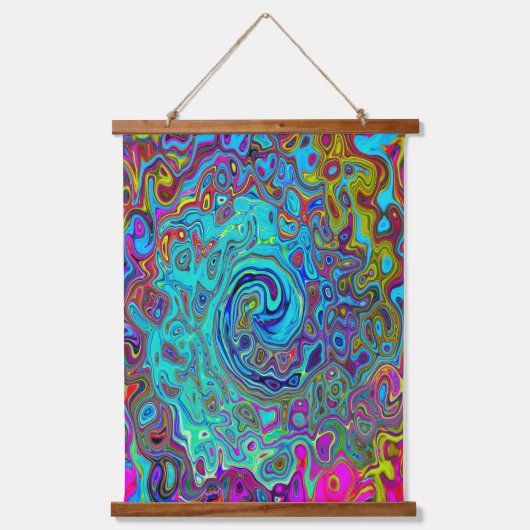 Trippy Sky Blue Abstrakt Retro Liquid Swirl Wandteppich Mit Holzrahmen (Vorderseite)