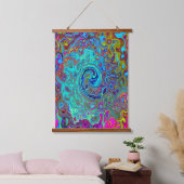 Trippy Sky Blue Abstrakt Retro Liquid Swirl Wandteppich Mit Holzrahmen (Schlafzimmer)
