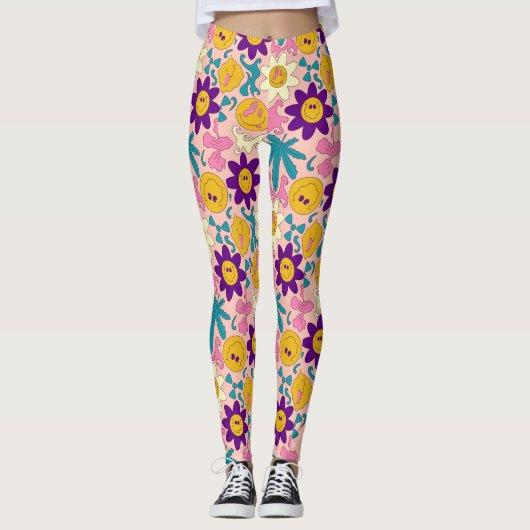 Trippy Smiley Seamless Muster Leggings (Vorderseite)