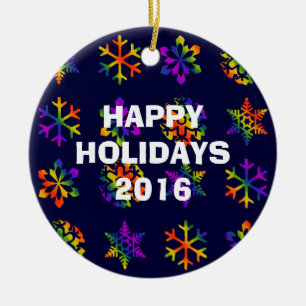 Trippy Snowflakes Round Keramik Ornament
