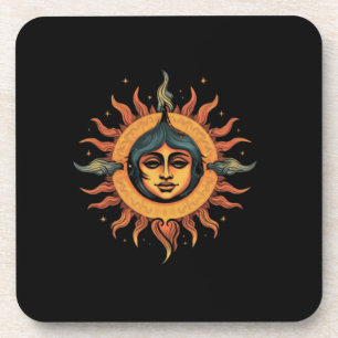 trippy Sonne, Retro-Sonne, Sonne mit Mädchen-Gesic Getränkeuntersetzer