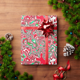 Trippy Squiggly Funky Maximalist Weihnachtsstreife Geschenkpapier