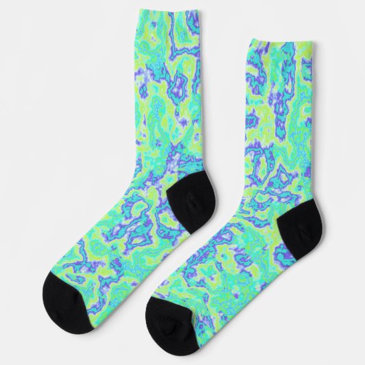 Trippy Squiggly Groovy Bold Neon Acid Trip Marmor Socken (Linkes Detail)