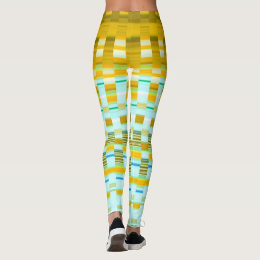 Trippy Stripes Yellow and Blue Psychedelic Pattern Leggings (Rückseite)