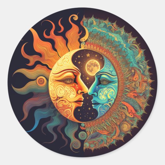 Trippy Sun&Moon Runder Aufkleber (Vorderseite)