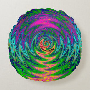 Trippy Swirly Regenbogen Rundes Kissen