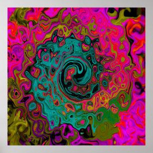 Trippy Türkis Abstrakt Retro Flüssigkeitswirbel Poster