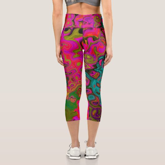 Trippy-Türkis-Abstrakt Retro-Liquid-Swirl Capri Leggings (Rückseite)