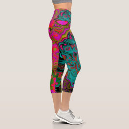 Trippy-Türkis-Abstrakt Retro-Liquid-Swirl Capri Leggings
