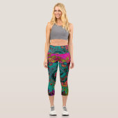 Trippy-Türkis-Abstrakt Retro-Liquid-Swirl Capri Leggings (Vorderseite)