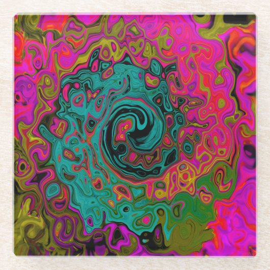Trippy-Türkis-Abstrakt Retro-Liquid-Swirl Glasuntersetzer (Vorderseite)