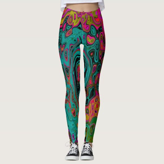 Trippy-Türkis-Abstrakt Retro-Liquid-Swirl Leggings (Vorderseite)