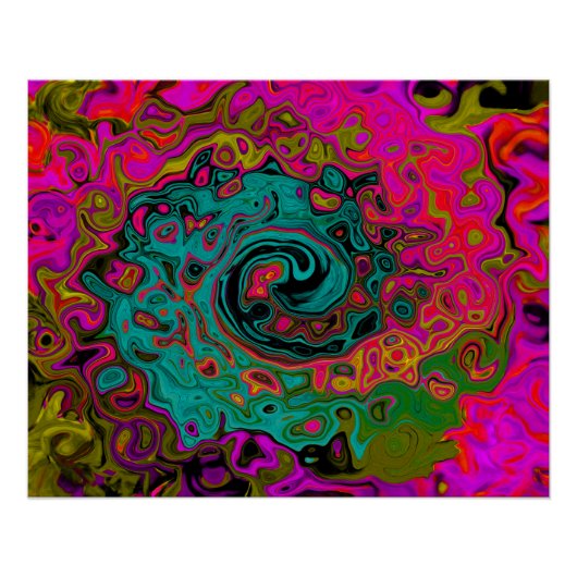Trippy-Türkis-Abstrakt Retro-Liquid-Swirl Poster (Vorderseite)
