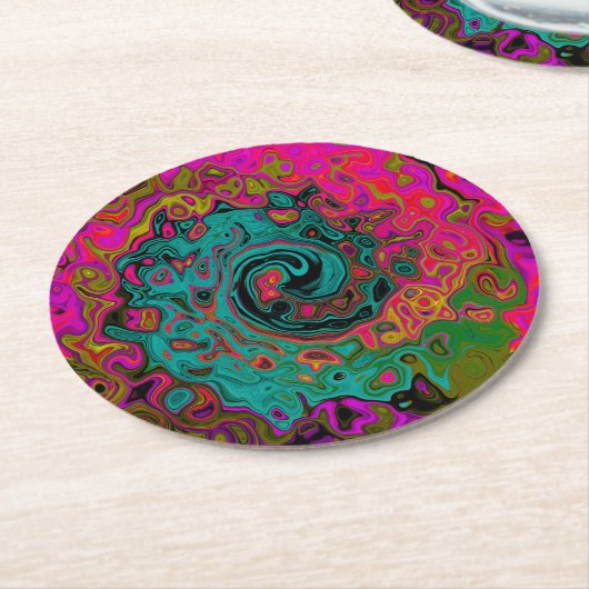 Trippy-Türkis-Abstrakt Retro-Liquid-Swirl Runder Pappuntersetzer (Angewinkelt)