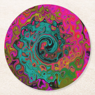 Trippy-Türkis-Abstrakt Retro-Liquid-Swirl Runder Pappuntersetzer