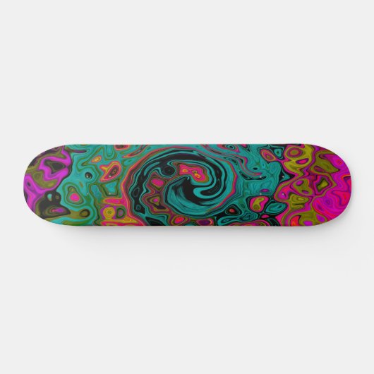 Trippy-Türkis-Abstrakt Retro-Liquid-Swirl Skateboard (Horizontal)