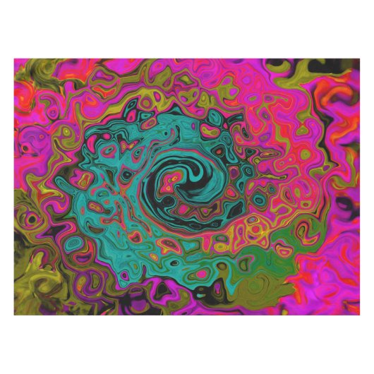 Trippy-Türkis-Abstrakt Retro-Liquid-Swirl Tischdecke (Vorderseite (Horizontal))