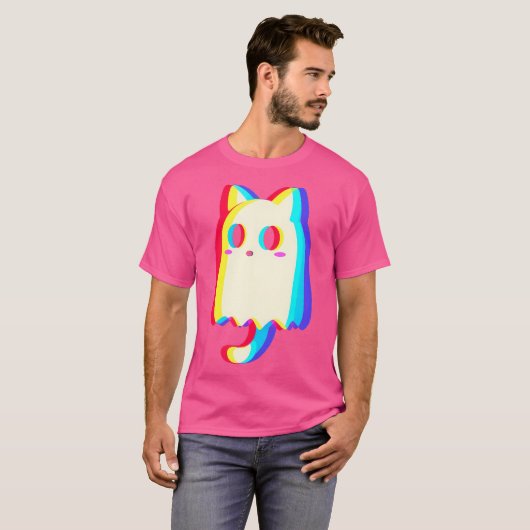 Trippy Vaporwave Ghost Cat Halloween Techno Rave E T-Shirt (Vorne ganz)