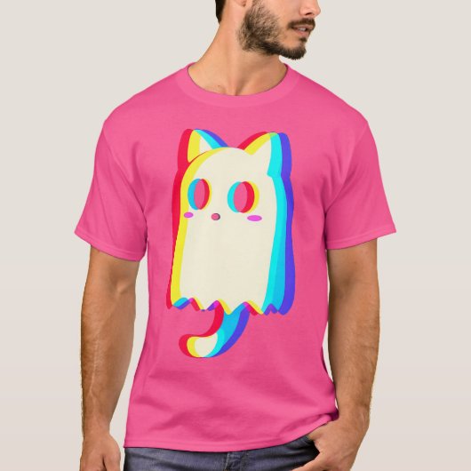 Trippy Vaporwave Ghost Cat Halloween Techno Rave E T-Shirt (Vorderseite)