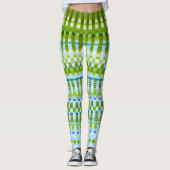 Trippy Vertikale Streifen Cooles Grün- und Blaumus Leggings (Vorderseite)