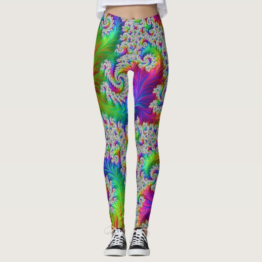 Trippy Vibranff Bold Trippy Rainbow Spiral Fraktal Leggings (Vorderseite)