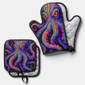 Trippy Vibranus Octopus Ofenhandschuh & Topflappen-Set (Vorderseite/Rückseite)