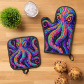 Trippy Vibranus Octopus Ofenhandschuh & Topflappen-Set (Oben Unten)