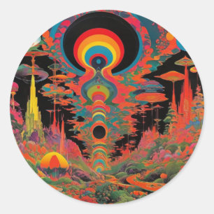 Trippy Vintage 1960er Jahre Psychedelische Retro-K Runder Aufkleber