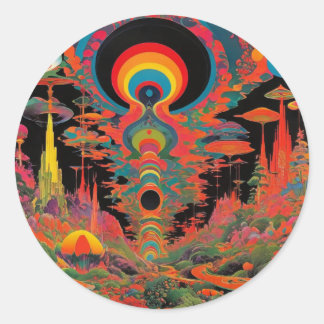 Trippy Vintage 1960er Jahre Psychedelische Retro-K Runder Aufkleber