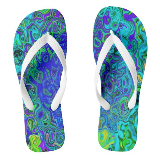 Trippy Violet Blue Abstrakt Retro Liquid Swirl Badesandalen (Fußbett)