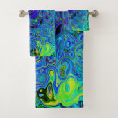Trippy Violet Blue Abstrakt Retro Liquid Swirl Badhandtuch Set (Insitu)