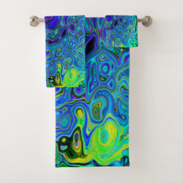 Trippy Violet Blue Abstrakt Retro Liquid Swirl Badhandtuch Set