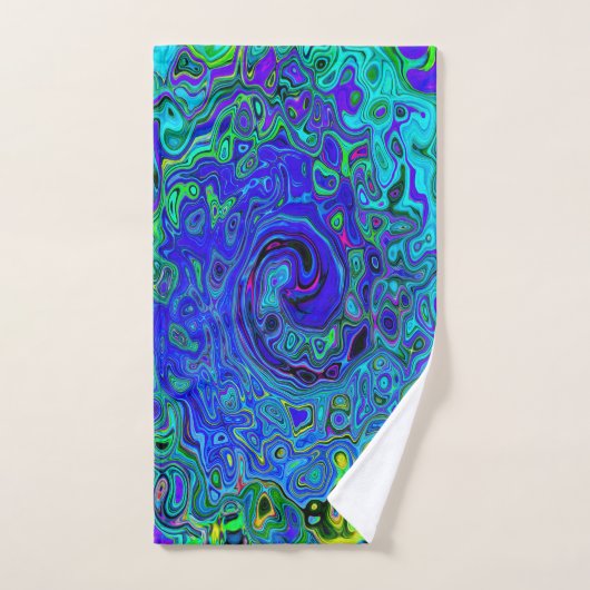 Trippy Violet Blue Abstrakt Retro Liquid Swirl Badhandtuch Set (Handtuch)