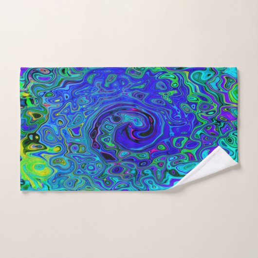 Trippy Violet Blue Abstrakt Retro Liquid Swirl Badhandtuch Set (Handtuch)