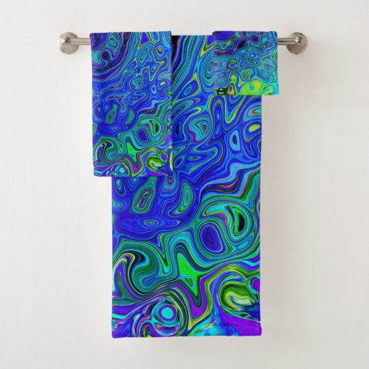 Trippy Violet Blue Abstrakt Retro Liquid Swirl Badhandtuch Set (Insitu)