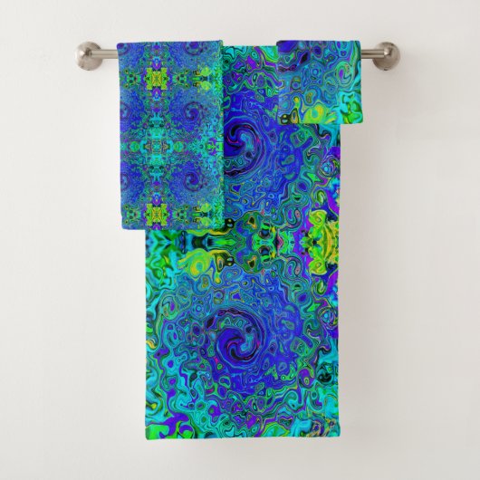 Trippy Violet Blue Abstrakt Retro Liquid Swirl Badhandtuch Set (Insitu)