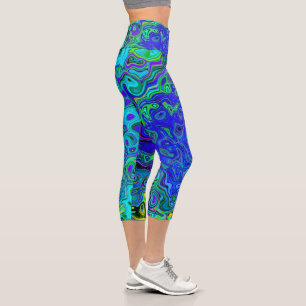 Trippy Violet Blue Abstrakt Retro Liquid Swirl Capri Leggings