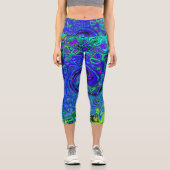 Trippy Violet Blue Abstrakt Retro Liquid Swirl Capri Leggings (Vorderseite)