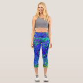 Trippy Violet Blue Abstrakt Retro Liquid Swirl Capri Leggings (Vorderseite)