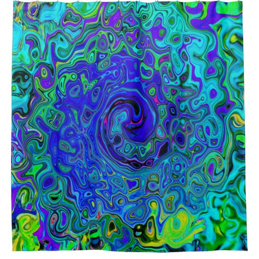 Trippy Violet Blue Abstrakt Retro Liquid Swirl Duschvorhang (Vorderseite)