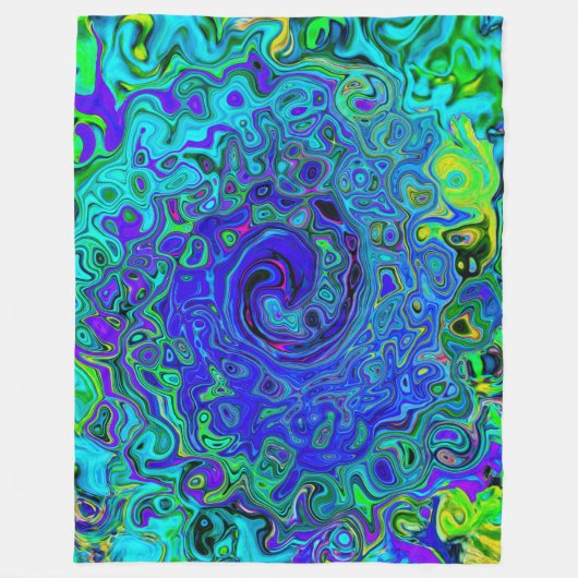Trippy Violet Blue Abstrakt Retro Liquid Swirl Fleecedecke (Vorderseite)